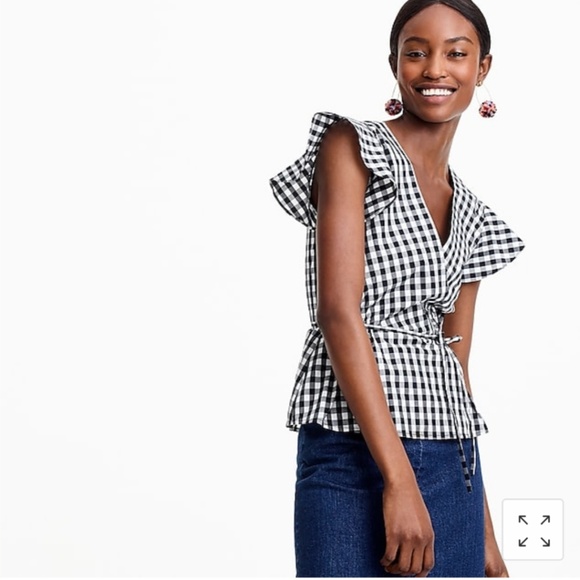 J. Crew Tops - J. Crew Buffalo check faux wrap flutter sleeve top